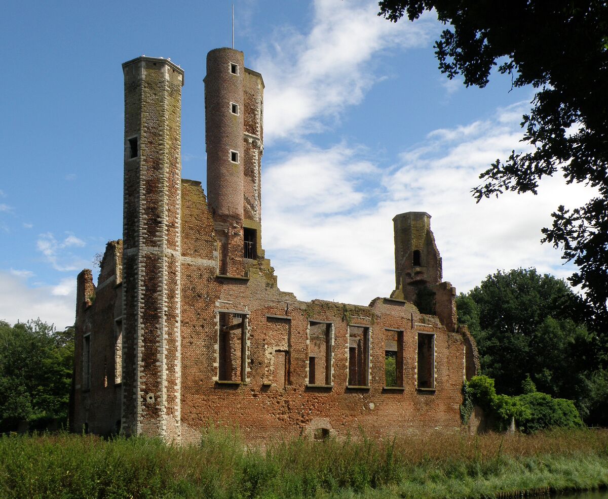 De ruïne van kasteel Ter Elst in Duffel tussen de bomen